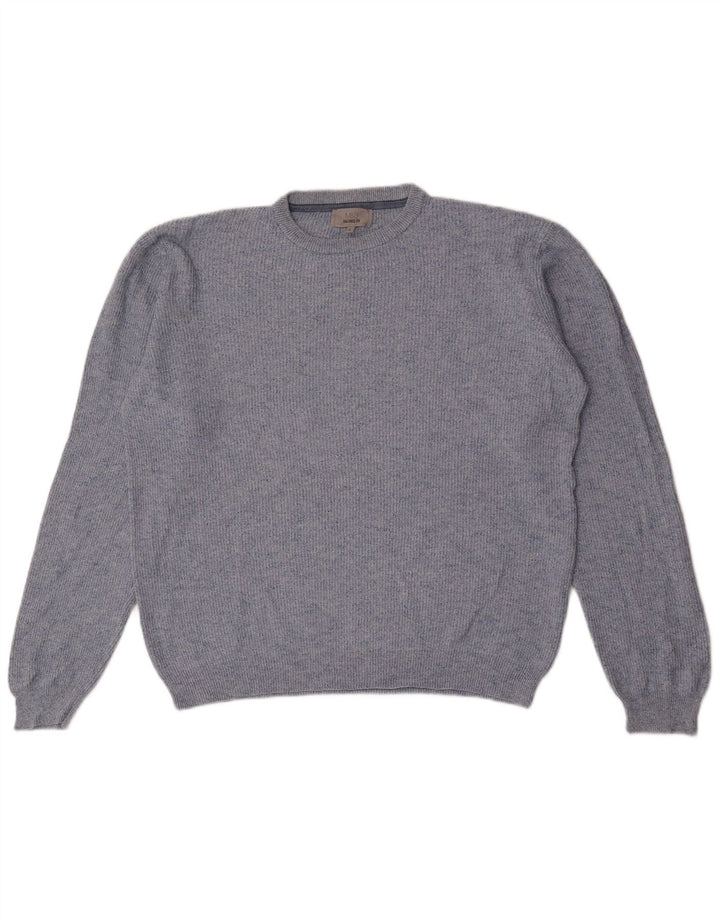 Suéter masculino Marks & Spencer com gola redonda grande manchado azul