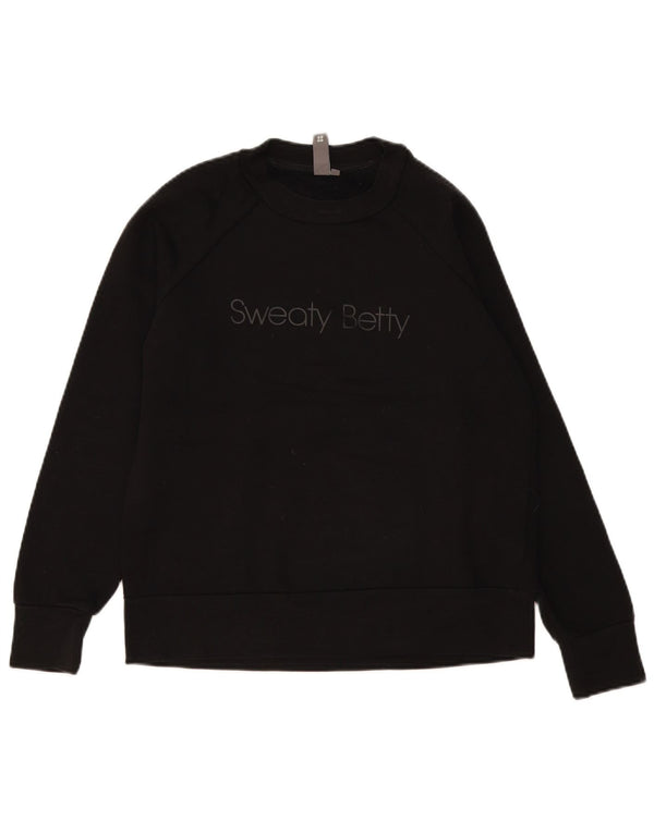 Sweaty Betty feminino gráfico oversized moletom jumper Reino Unido 10 pequeno preto