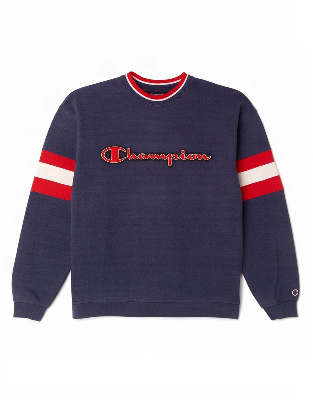 Champion moletom gráfico masculino jumper médio azul marinho algodão colorblock