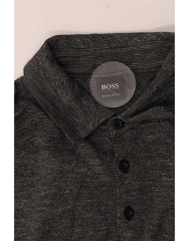 Camisa polo masculina de rugby Hugo Boss Regular Fit cinza médio manchado
