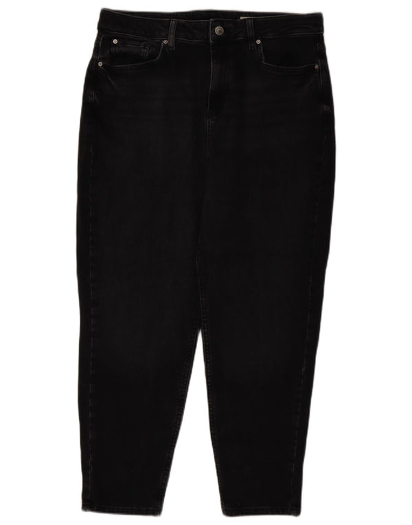 Calça jeans feminina Marks & Spencer Mom Tapered UK 14 grande W34 L26 algodão preto