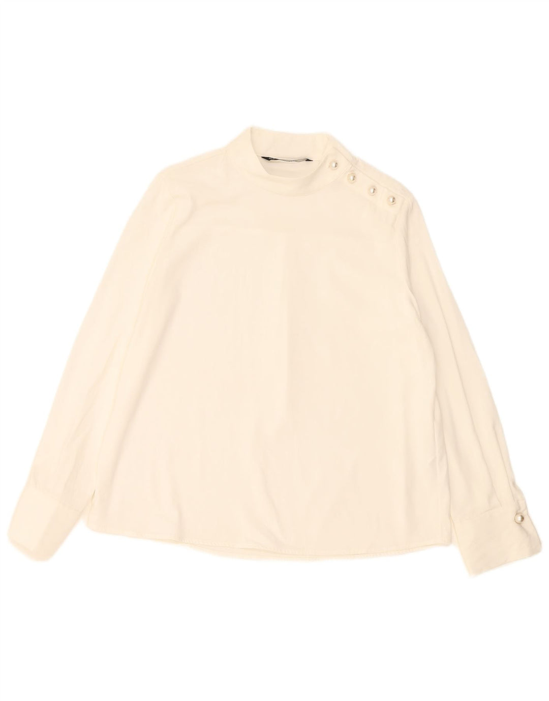 Blusa feminina regular de manga comprida Zara UK 14 grande poliéster branco