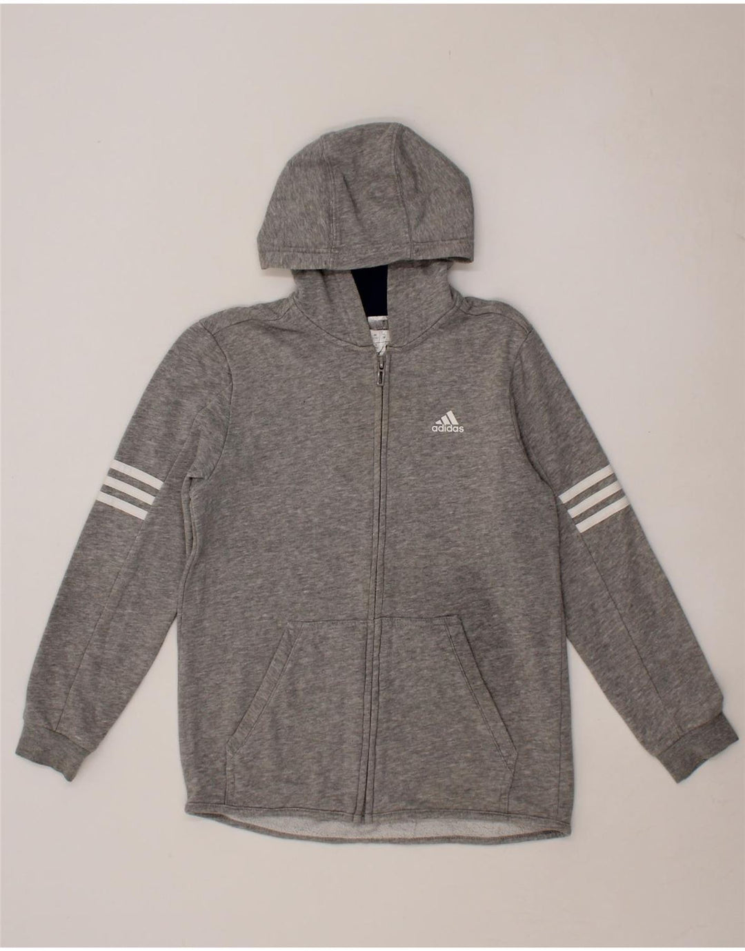 ADIDAS Boys Zip Hoodie Sweater 11-12 Years Grey Cotton Vintage Adidas and Second-Hand Adidas from Messina Hembry 