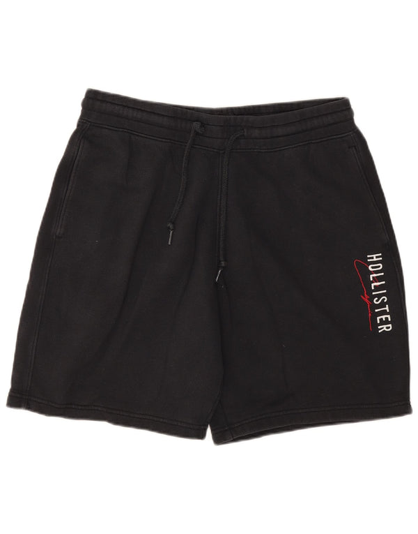 Shorts esportivos gráficos masculinos Hollister de algodão preto médio