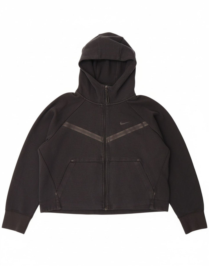 Suéter feminino Nike Crop Zip com capuz UK 16 grande algodão preto