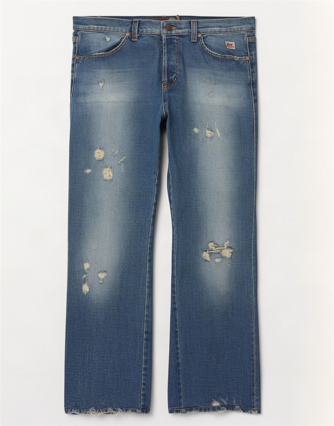 Calça jeans feminina Roy Rogers desgastada com bootcut W34 L32 algodão azul