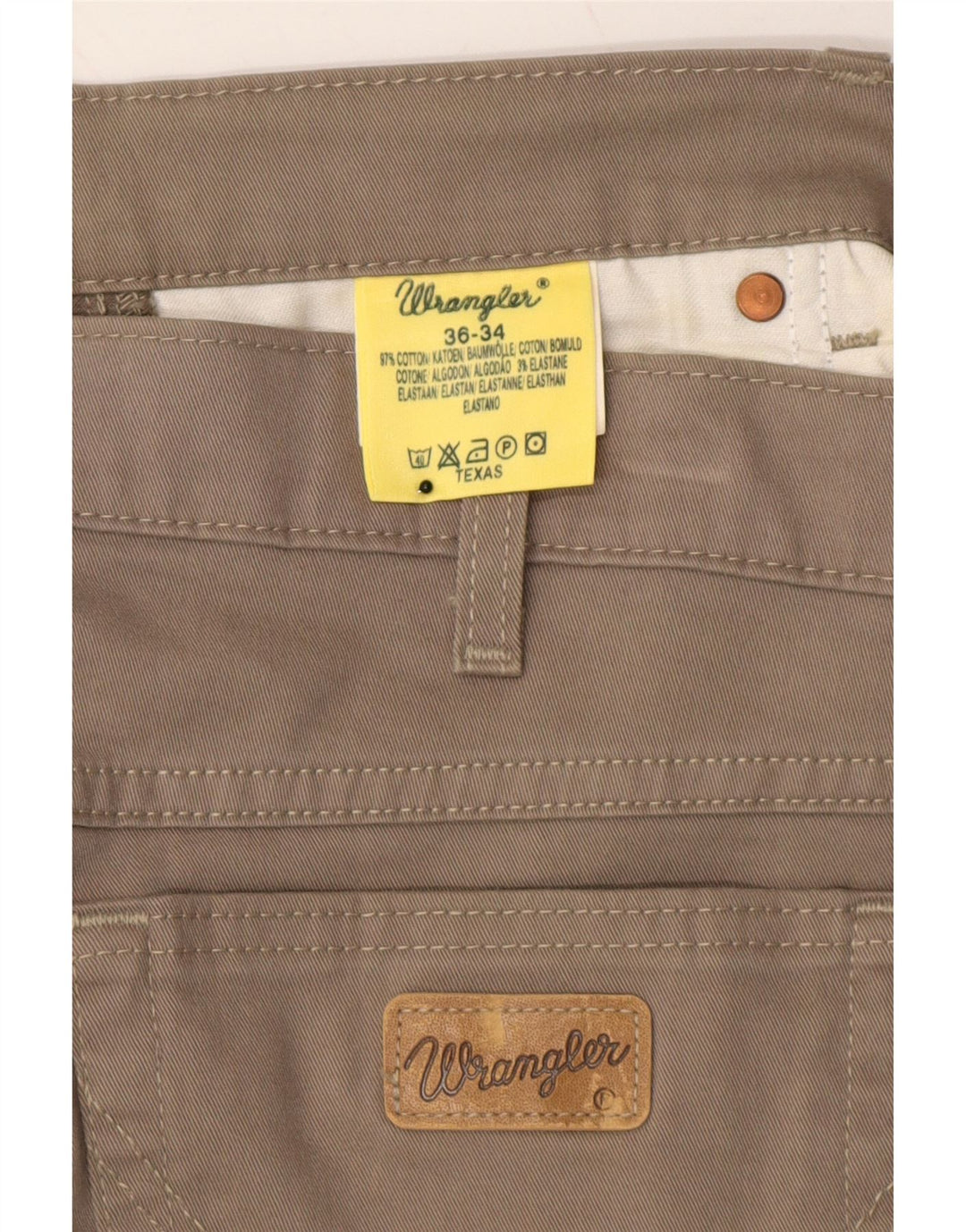 WRANGLER Mens Texas Slim Casual Trousers W36 L30 Beige Cotton Vintage Wrangler and Second-Hand Wrangler from Messina Hembry 