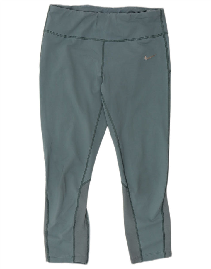 Nike Womens Dri Fit Capri Leggings UK 12 Médio Azul Algodão