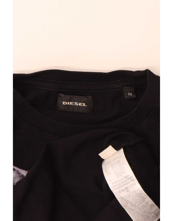 Diesel Camiseta masculina gráfica Top médio algodão preto