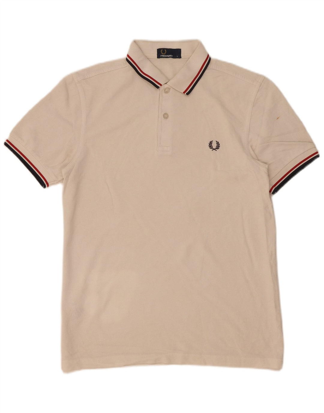 Camisa polo masculina Fred Perry pequena listrada branca de algodão