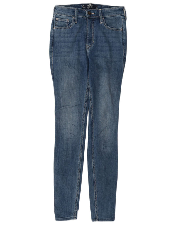 Jeans femininos Hollister de cintura alta super skinny EUA 0 XS W24 L29 algodão azul