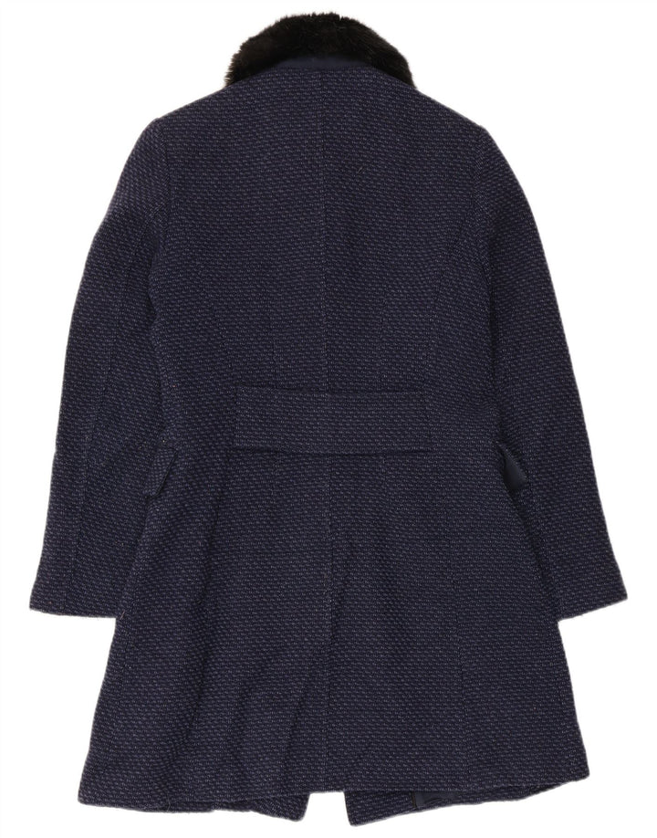 Sobretudo feminino Jigsaw UK 8 pequeno azul marinho manchado