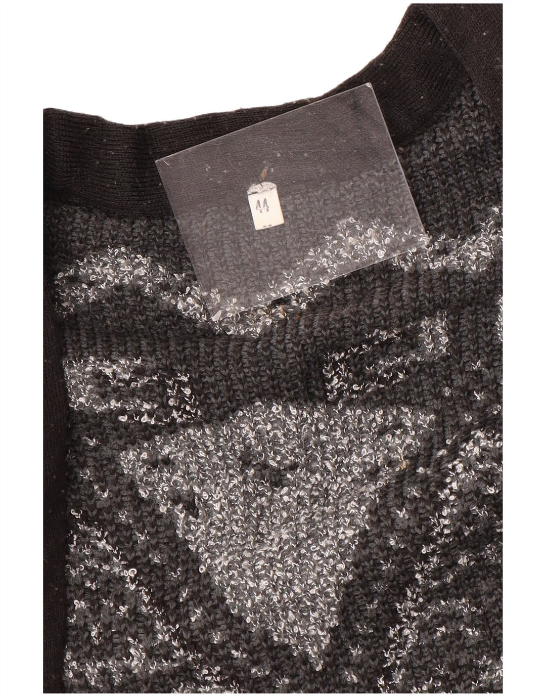 Suéter feminino VINTAGE com palangre aberto EU 44 XL cinza geométrico