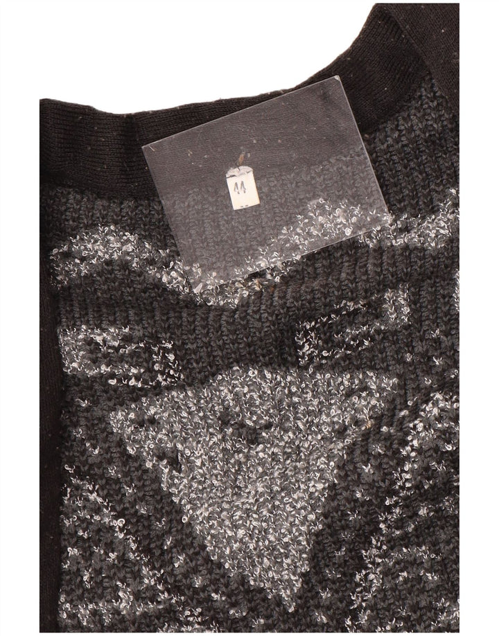 Suéter feminino VINTAGE com palangre aberto EU 44 XL cinza geométrico