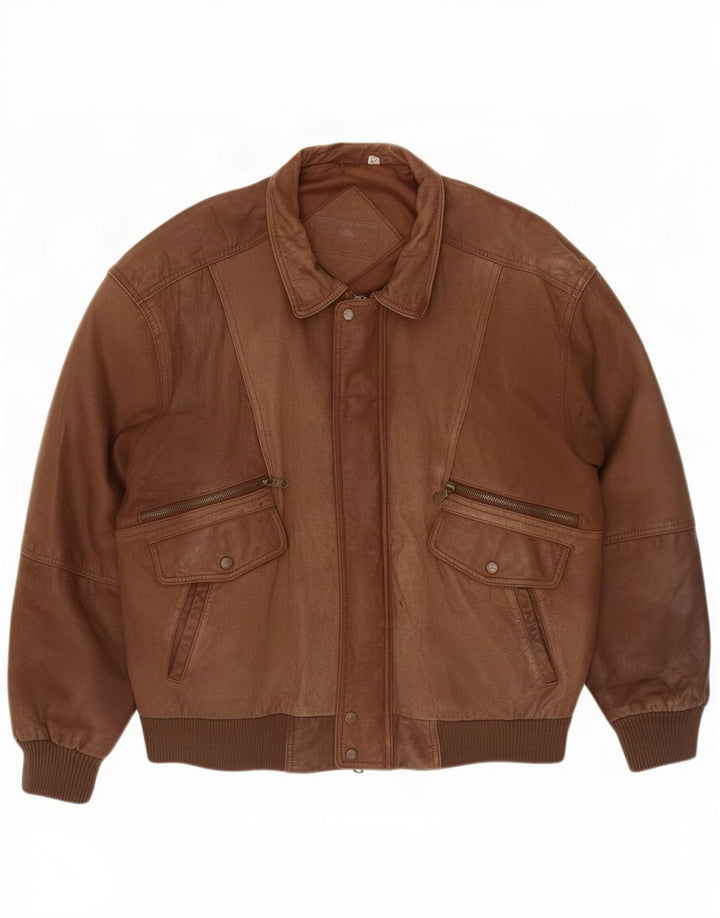 Jaqueta de couro masculina Roundtree & Yorke Reino Unido 42 XL marrom