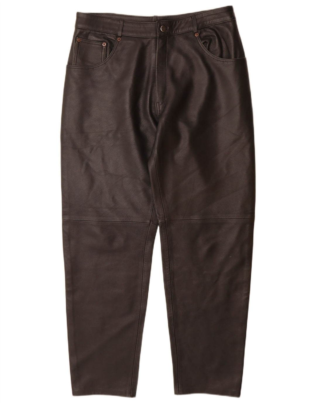 Calça feminina vintage de couro cônico IT 44 médio W32 L29 preta