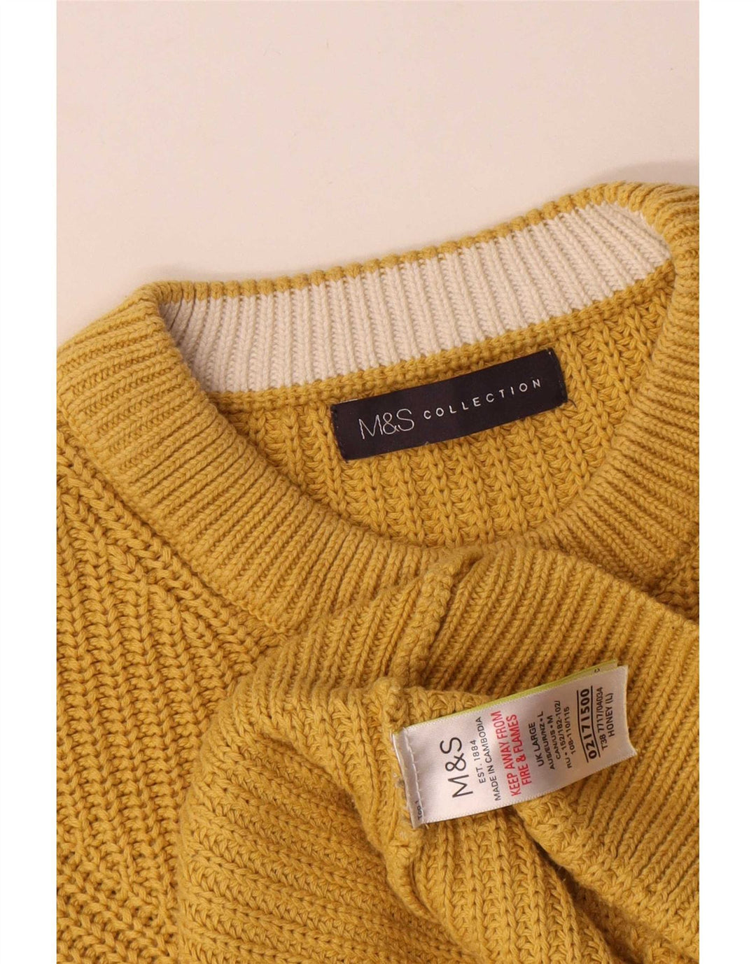Suéter masculino Marks & Spencer com gola redonda, grande algodão amarelo