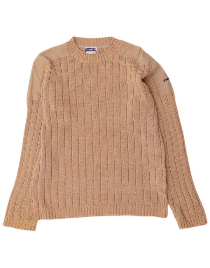 Suéter Reebok masculino com gola redonda e gola redonda, algodão bege médio