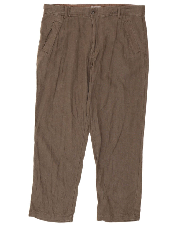 Calça chino masculina MARKS & SPENCER regular fit W36 L29 linho marrom