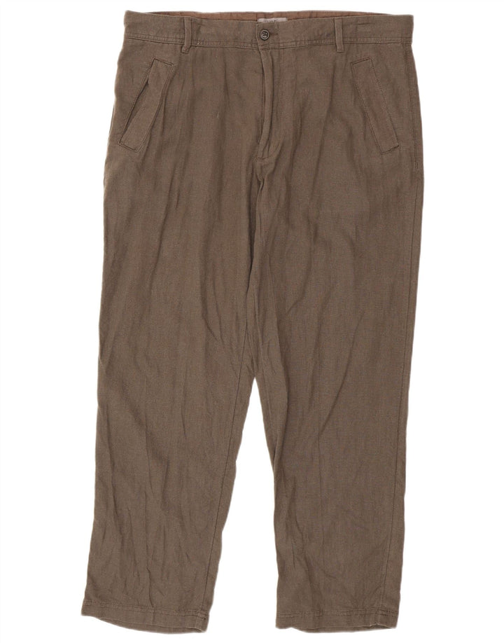 Calça chino masculina MARKS & SPENCER regular fit W36 L29 linho marrom