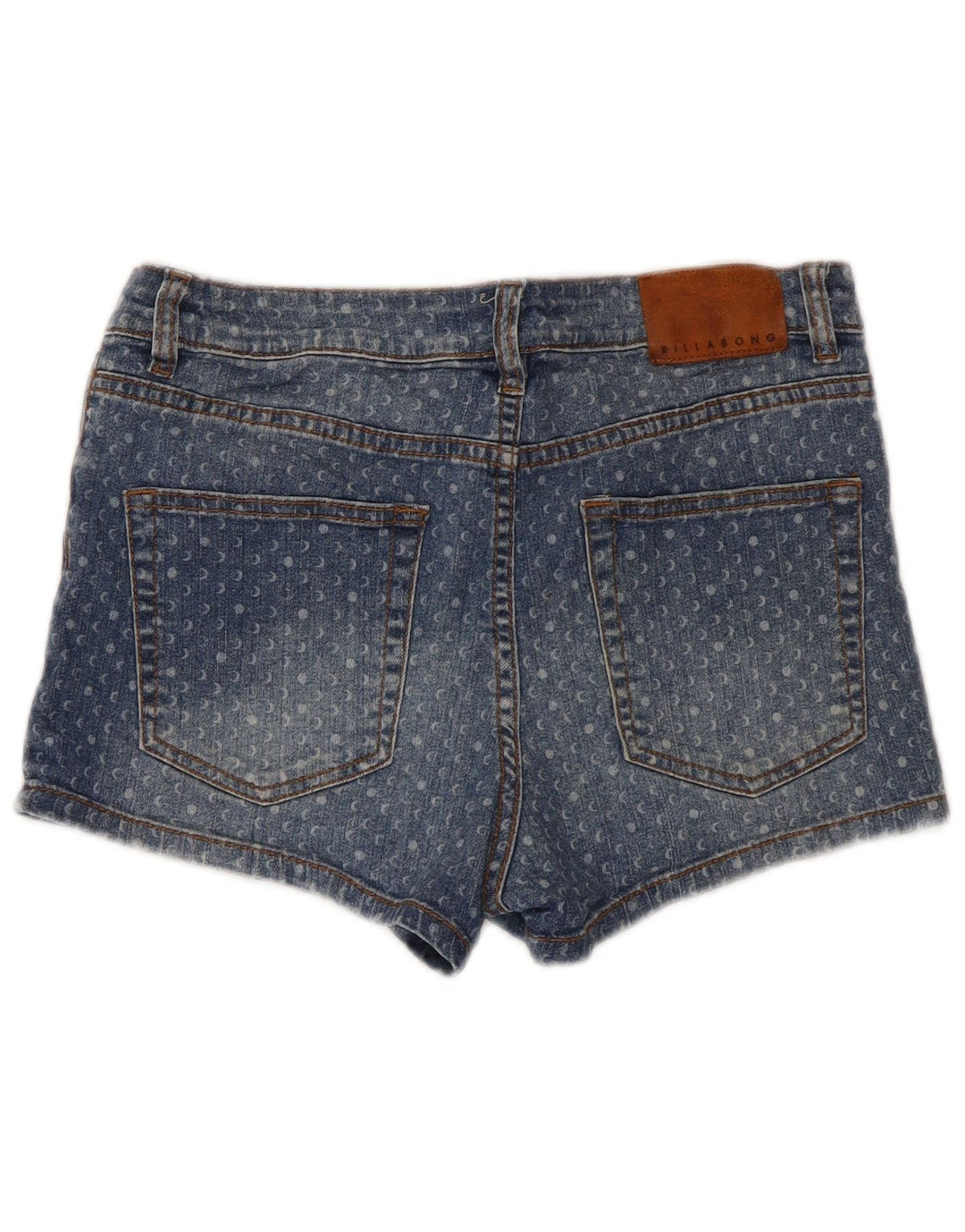 Shorts jeans feminino Billabong W28 algodão manchado azul médio