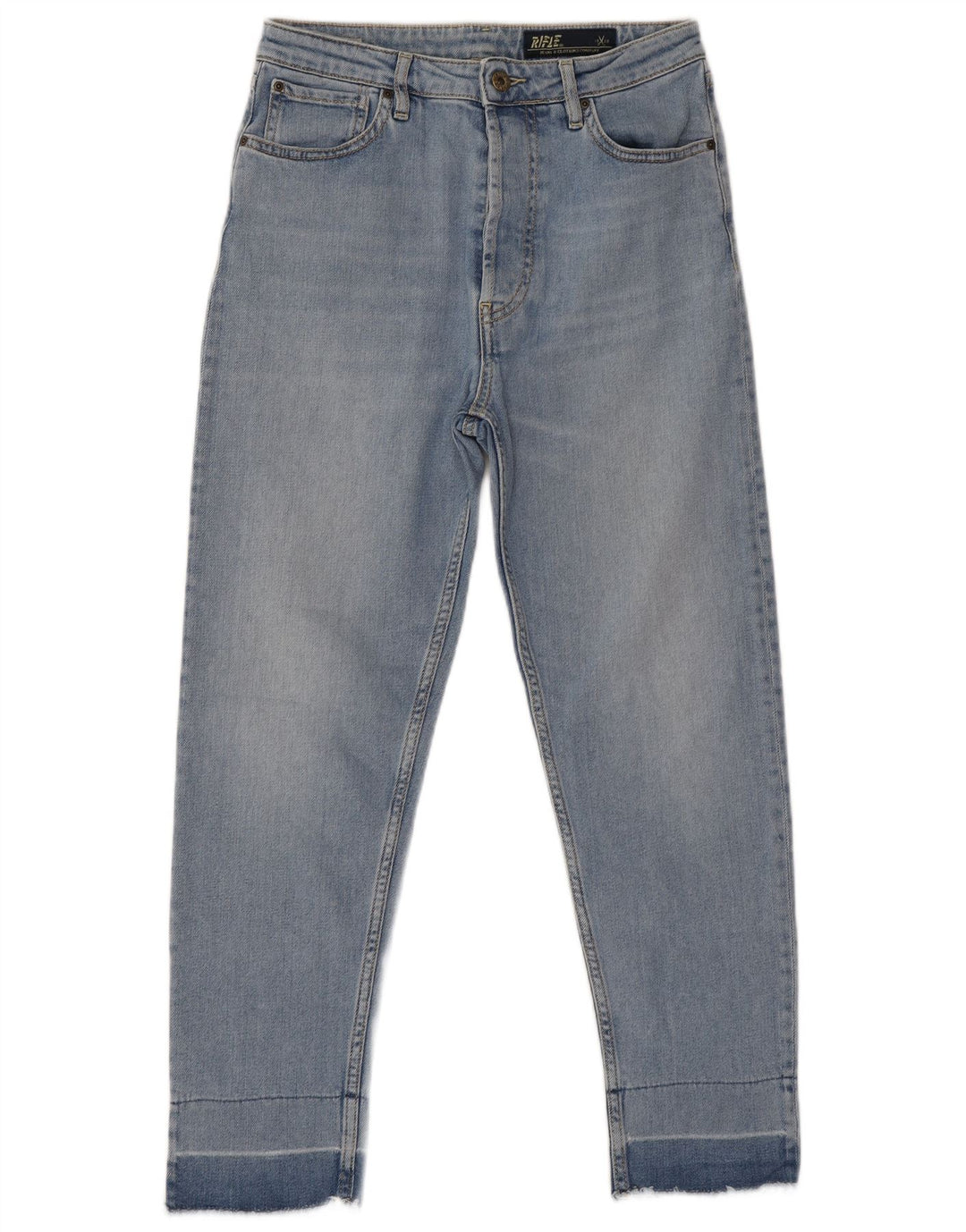 Rifle feminino jeans reto W27 L26 algodão azul