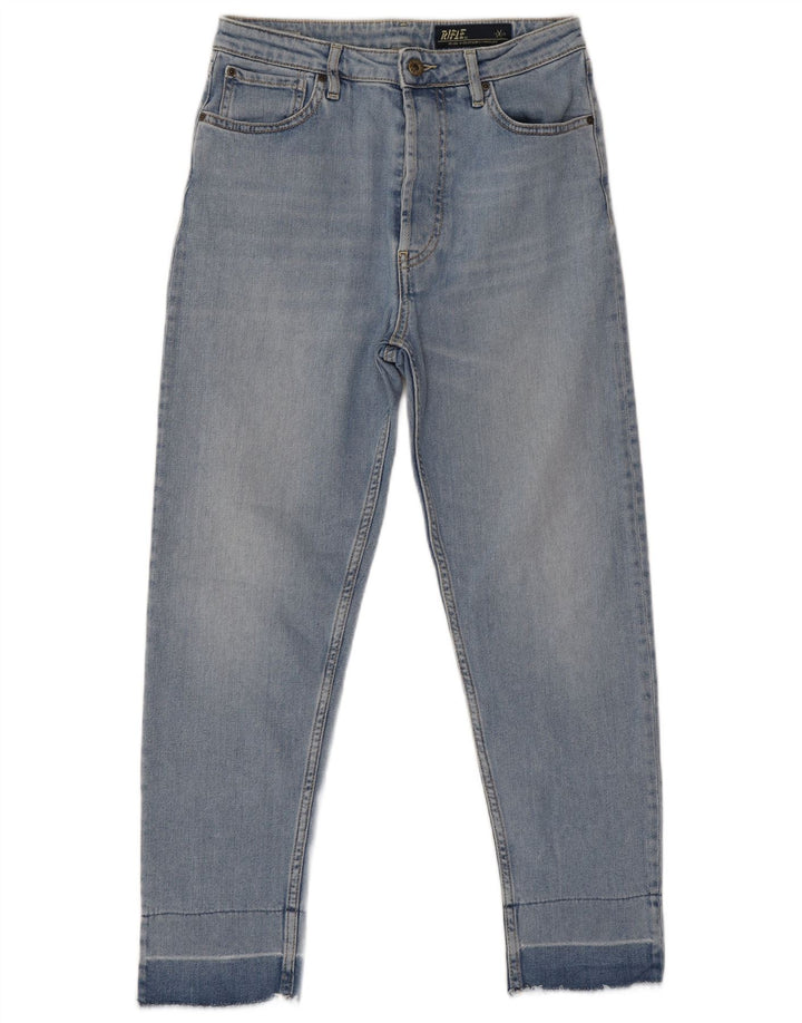Rifle feminino jeans reto W27 L26 algodão azul