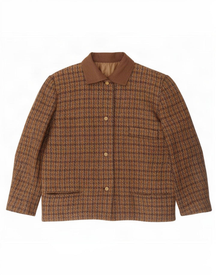 Jaqueta blazer feminina vintage de 4 botões Reino Unido 12 xadrez marrom médio