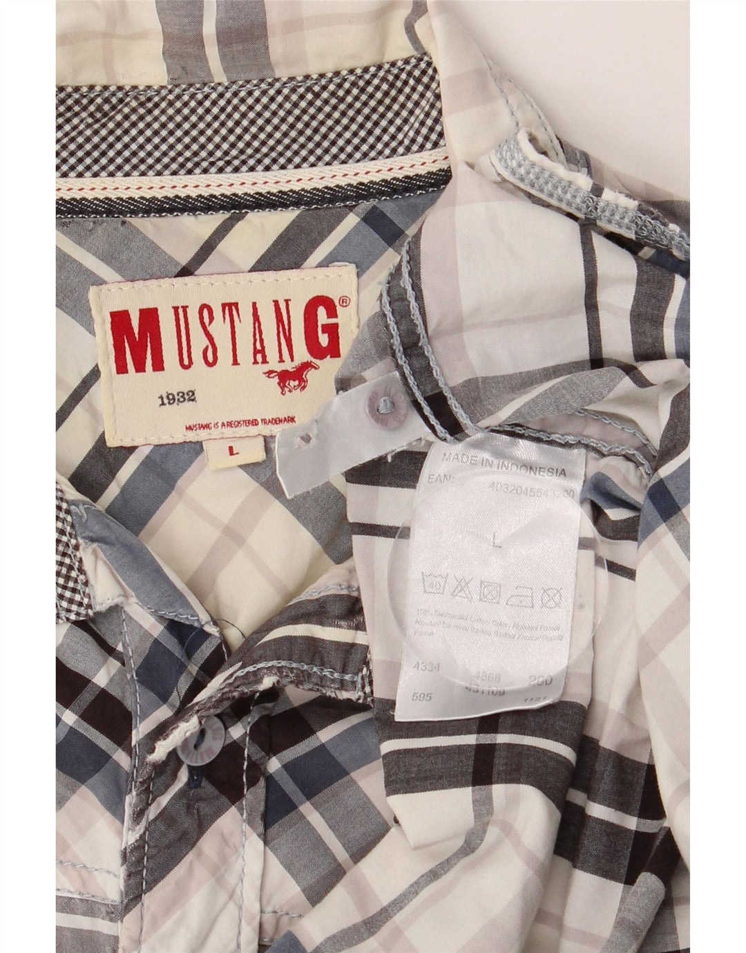 MUSTANG Mens Shirt Large White Check Cotton Vintage Mustang and Second-Hand Mustang from Messina Hembry 