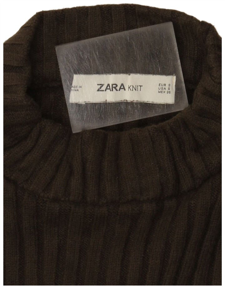 Suéter feminino Zara com gola alta e gola tartaruga, Reino Unido 10 pequeno cáqui