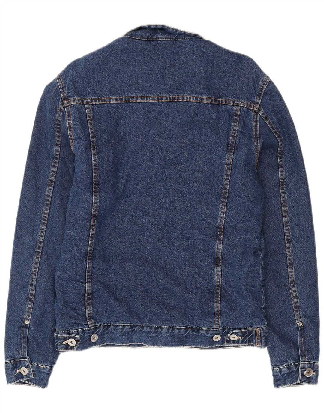 Jaqueta jeans masculina Sherpa ZARA Reino Unido 40 grande algodão azul marinho