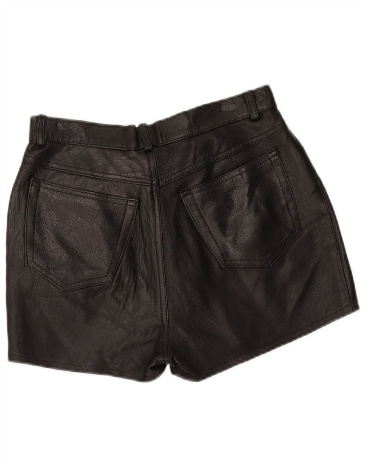 Shorts de couro feminino vintage W28 médio preto