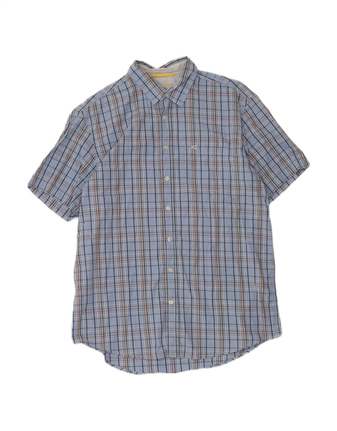 CAMEL ACTIVE Camisa masculina de manga curta com ajuste regular, algodão xadrez azul grande