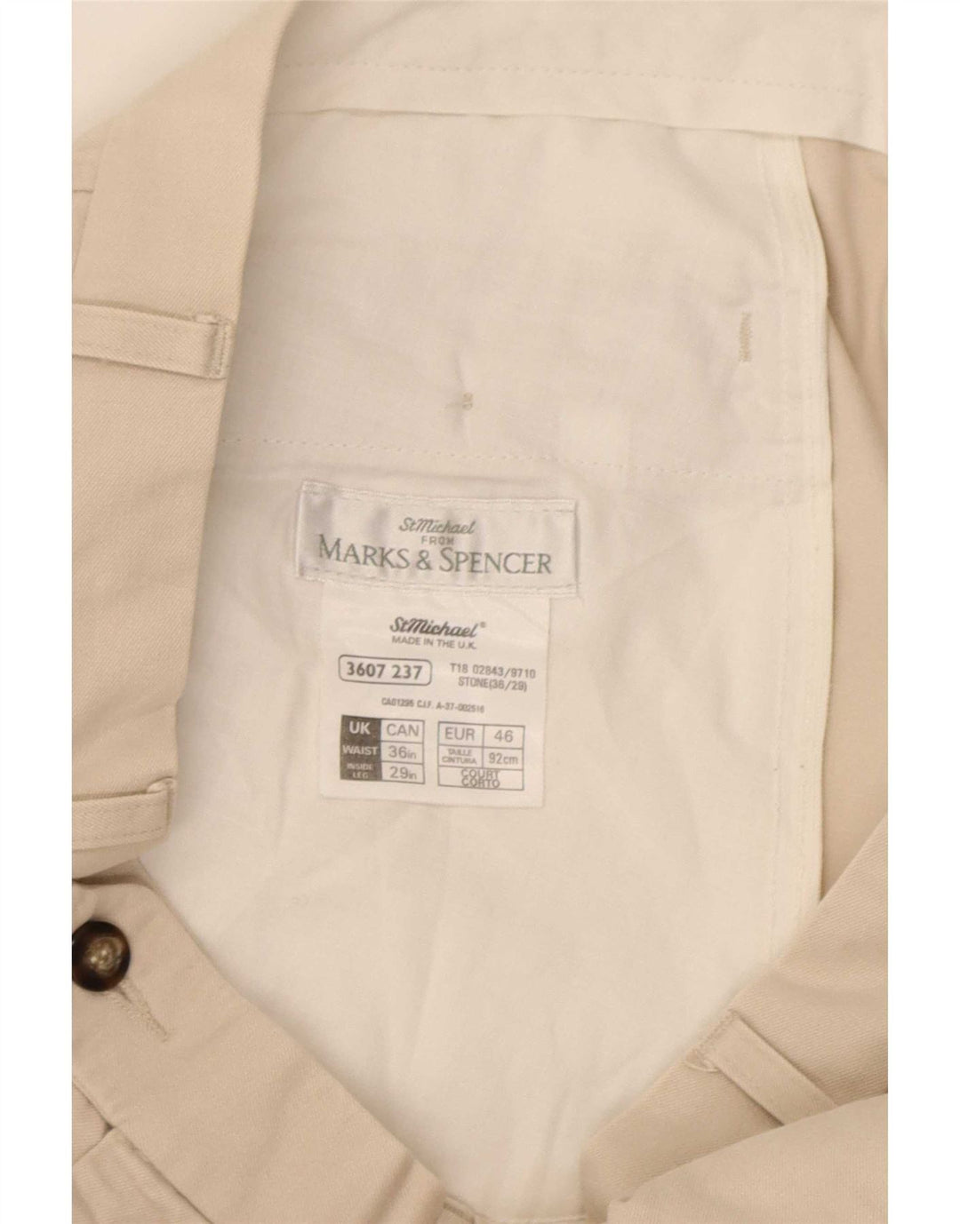 Calça masculina Marks & Spencer com pegged terno W36 L29 algodão bege