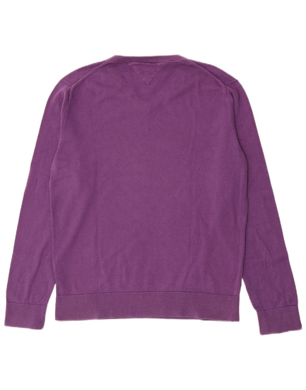 Suéter masculino Tommy Hilfiger com decote em V de algodão roxo médio