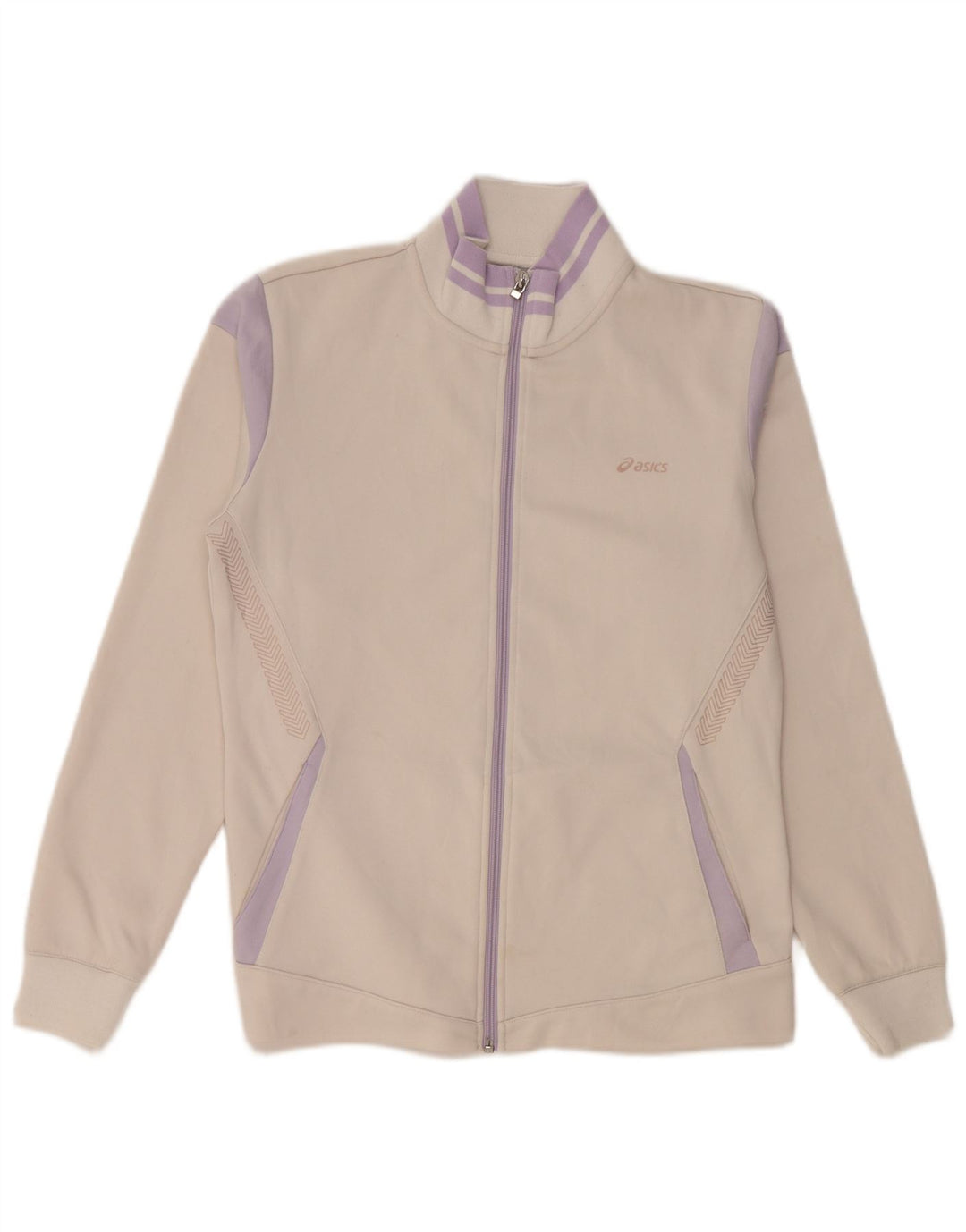 ASICS Womens Tracksuit Top Jacket UK 14 Médio Branco Colourblock