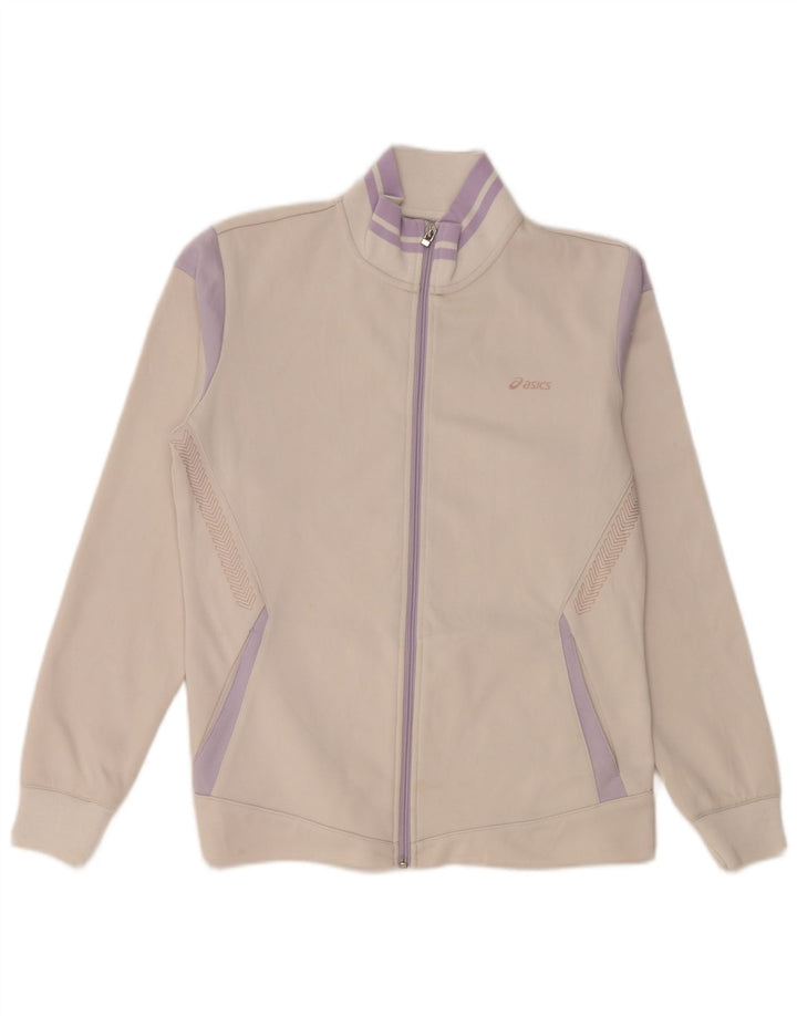 ASICS Womens Tracksuit Top Jacket UK 14 Médio Branco Colourblock