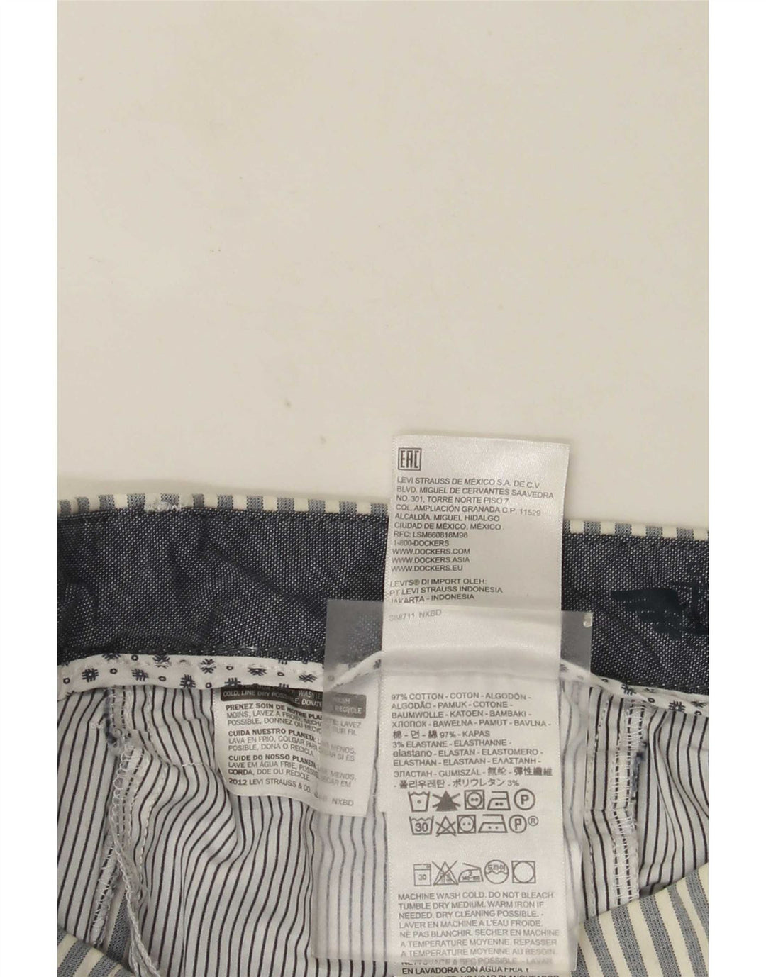 Dockers Mens Chino Shorts W32 Grande Algodão Listrado Cinza
