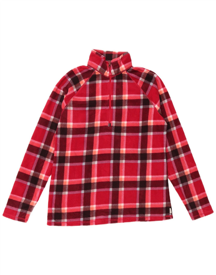 EDDIE BAUER Suéter feminino de lã com zíper e gola UK 14 poliéster xadrez médio vermelho