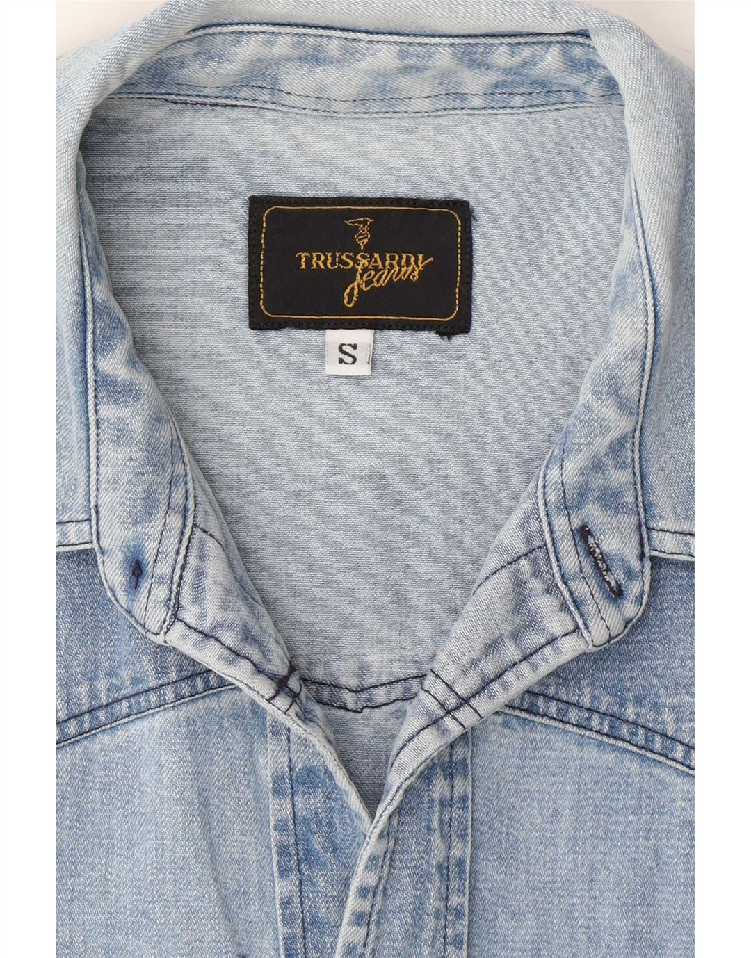 Trussardi Camisa jeans masculina pequena azul