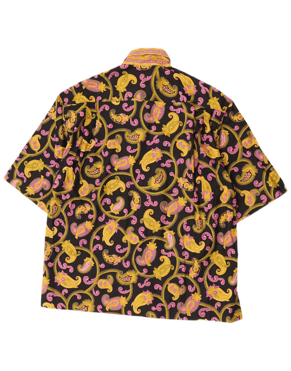 Camisa masculina vintage de manga curta média preta Paisley