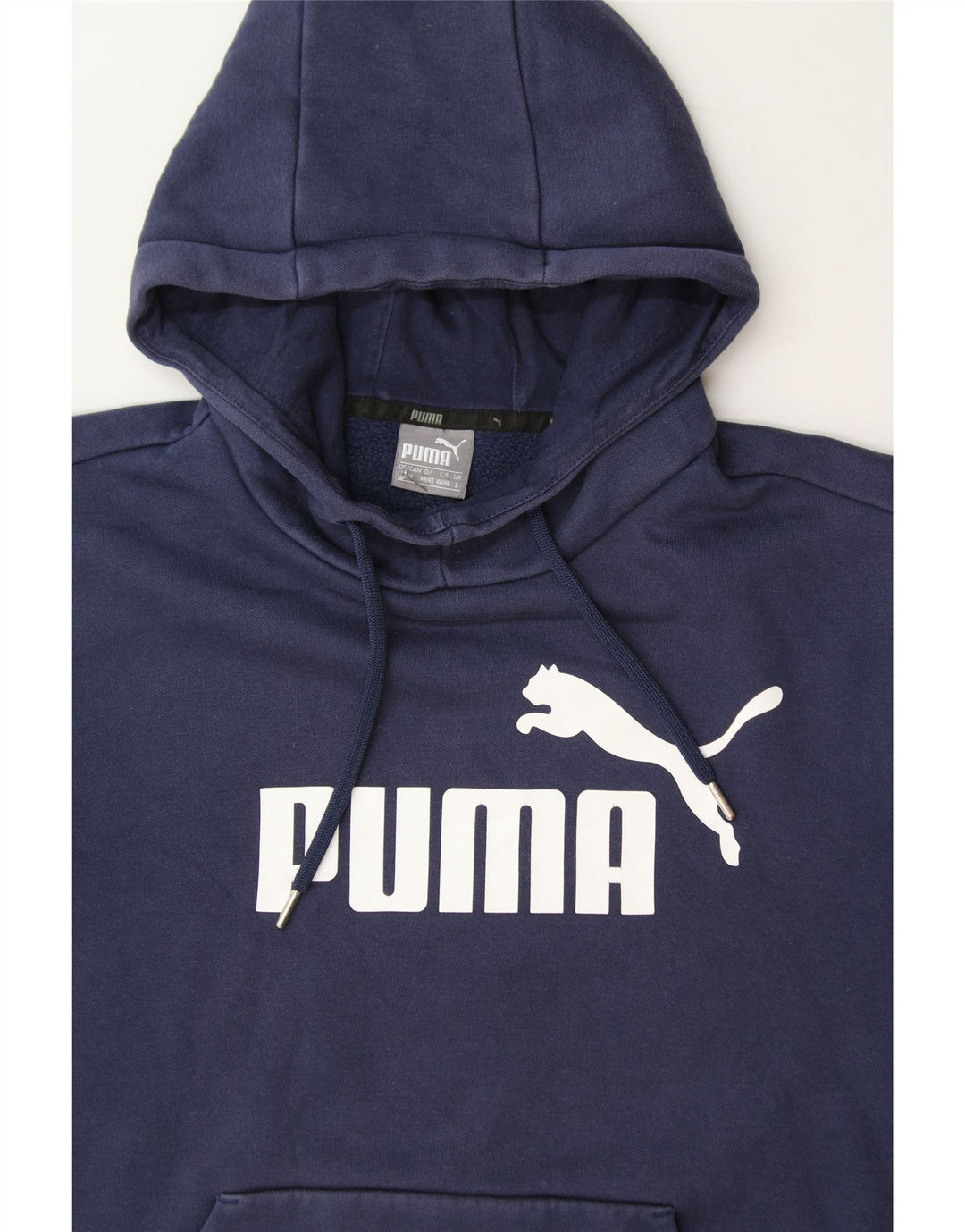 PUMA Mens Graphic Hoodie Jumper Small Navy Blue Cotton Vintage Puma and Second-Hand Puma from Messina Hembry 