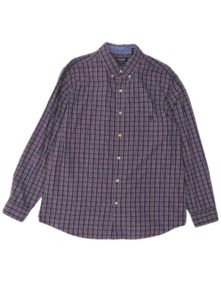 Camisa masculina grande e alta CHAPS XL azul marinho xadrez algodão