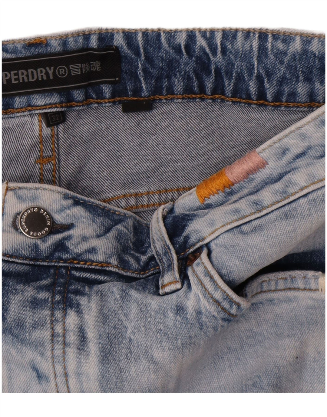 Superdry Womens Distressed Denim Hot Pants W32 Grande Algodão Azul