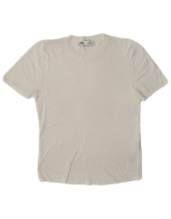 Camiseta feminina Zara UK 12 viscose branca média