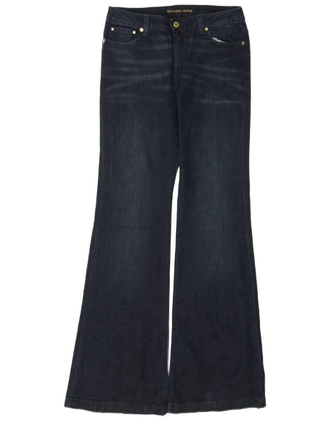 Jeans Michael Kors feminino Selma Flared EUA 8 médio W30 L35 algodão azul marinho