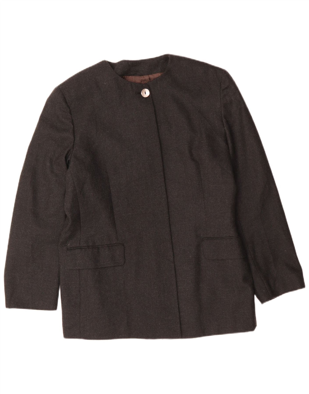 Jaqueta Blazer Vintage Feminina Longline 4 Botões IT 48 XL Lã Cinza