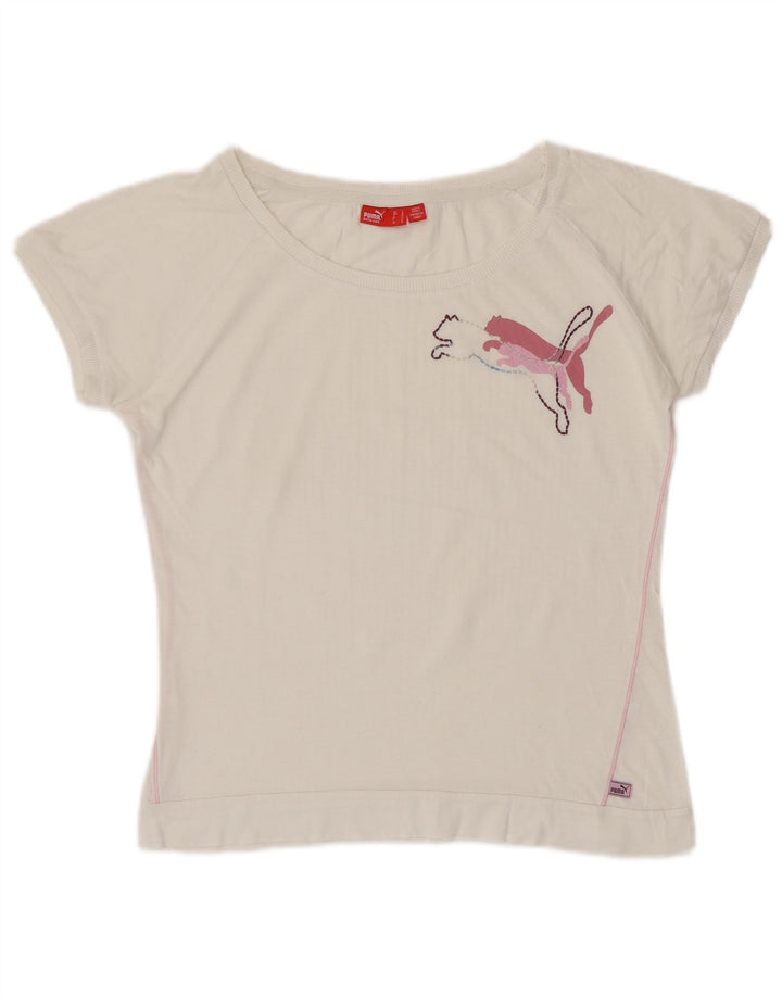 Camiseta feminina PUMA com estampa gráfica UK 14 médio branco