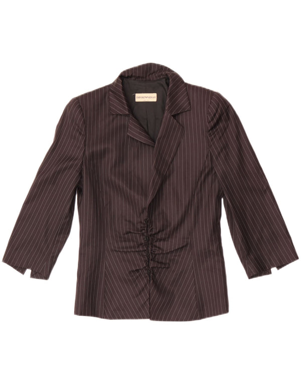 Blusa feminina Emporio Armani manga 3/4 IT 38 XS preta listrada de lã
