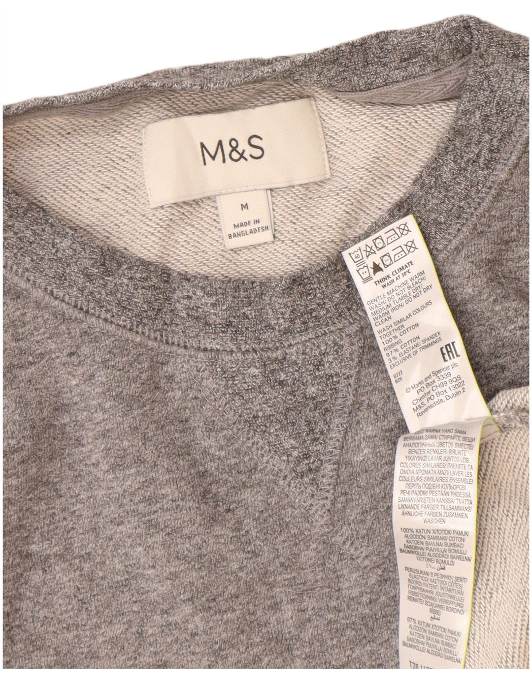 Suéter masculino Marks & Spencer de algodão cinza médio